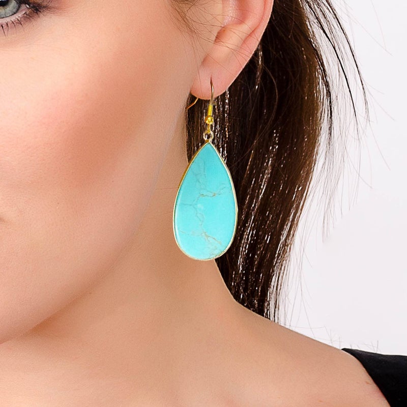 BaubleStar Natural Crystal Healing Birth Stone Statement Drop Earrings for Women Turquoise Teardrop Quartz Dangle Fashion Jewelry 14K Gold Plated - Image 2