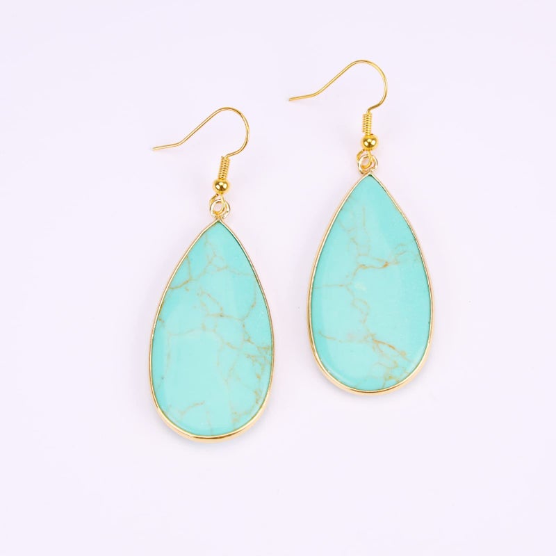 BaubleStar Natural Crystal Healing Birth Stone Statement Drop Earrings for Women Turquoise Teardrop Quartz Dangle Fashion Jewelry 14K Gold Plated - Image 3