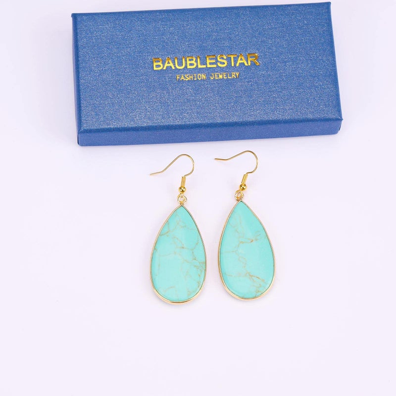 BaubleStar Natural Crystal Healing Birth Stone Statement Drop Earrings for Women Turquoise Teardrop Quartz Dangle Fashion Jewelry 14K Gold Plated - Image 5