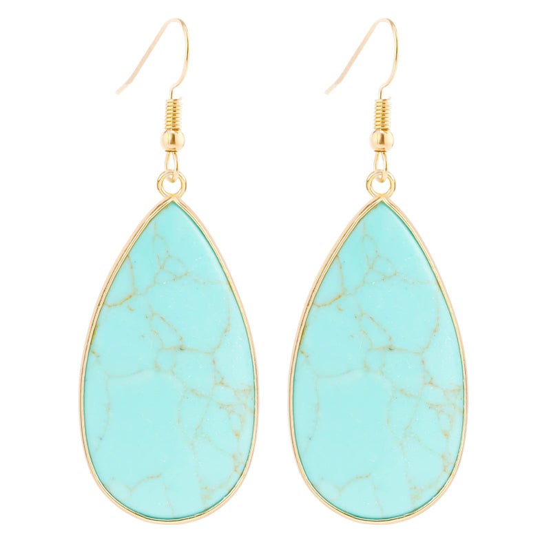 BaubleStar Natural Crystal Healing Birth Stone Statement Drop Earrings for Women Turquoise Teardrop Quartz Dangle Fashion Jewelry 14K Gold Plated - Image 1
