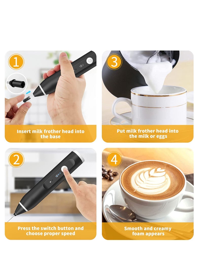 ELTRAZONE Milk Frother Handheld, Rechargeable Whisk Drink Mixer for Coffee with Art Stencils, Mini Foamer for Cappuccino, Hot Chocolate Match, Frappe, Hot Chocolate, Egg Whisk - Image 3