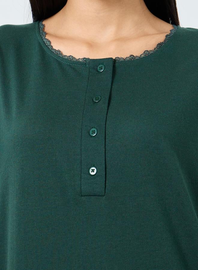 Styli Solid Yoke Button Placket Nightdress - Image 3