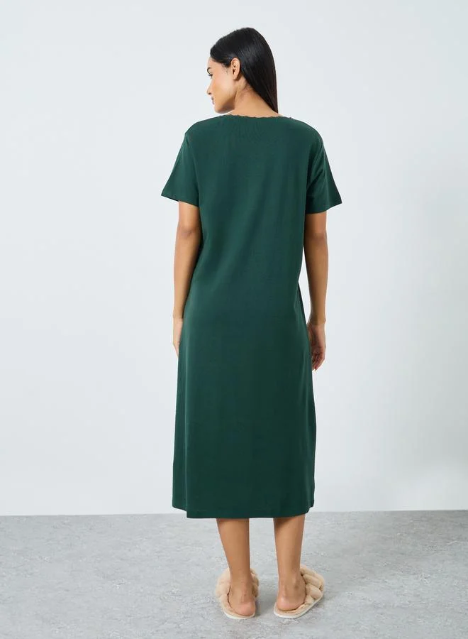 Styli Styli Solid Yoke Button Placket Nightdress