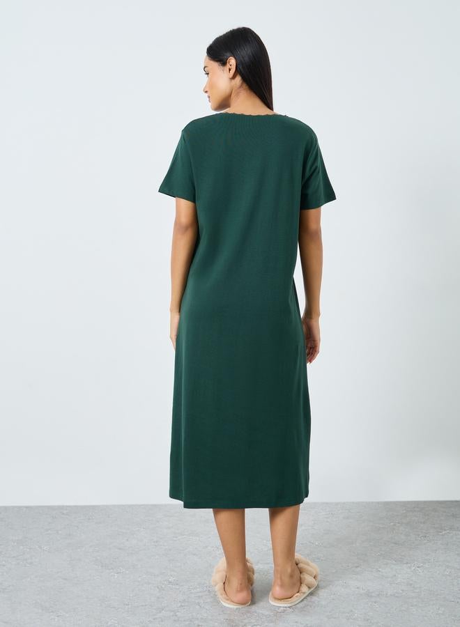 Styli Solid Yoke Button Placket Nightdress - Image 4