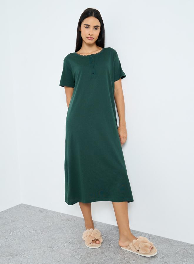 Styli Solid Yoke Button Placket Nightdress - Image 2