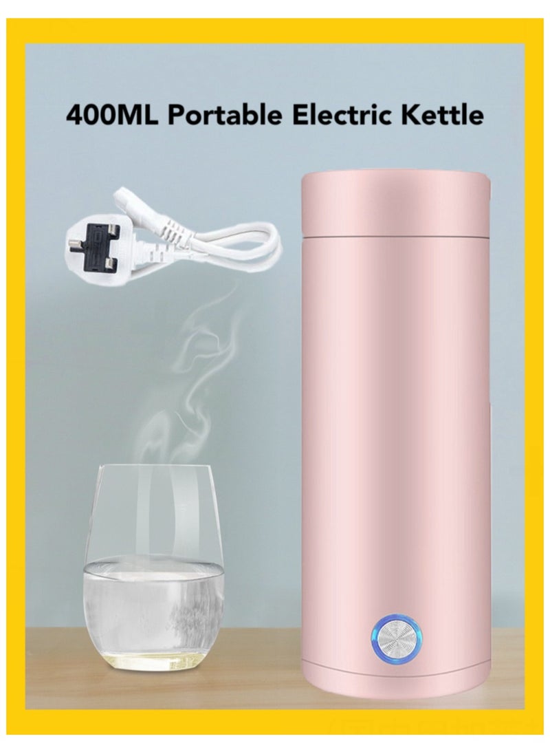 Oasis Casa - Portable Electric Kettle for Travel, 400ml Stainless Steel, Auto Shut-Off, Fast Boil, Tea, Coffee & Milk Heater with Handy Cup Bag & Boil Dry Protection (Pink) - Image 1