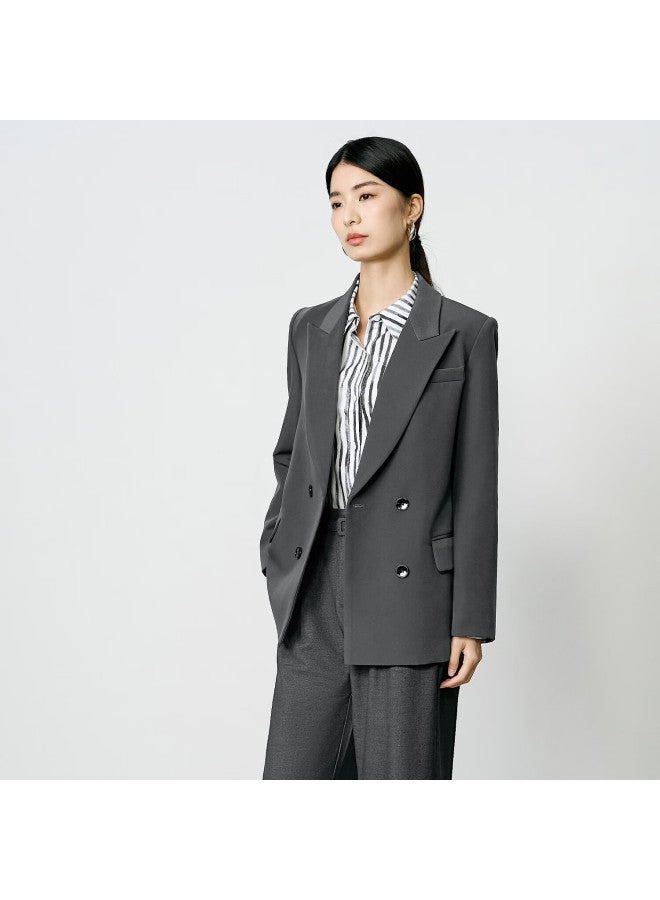 Yanyee Premium Casual Blazer For Women Autumn Loose Versatile Commuter Suit Jacket Gray S - Image 3