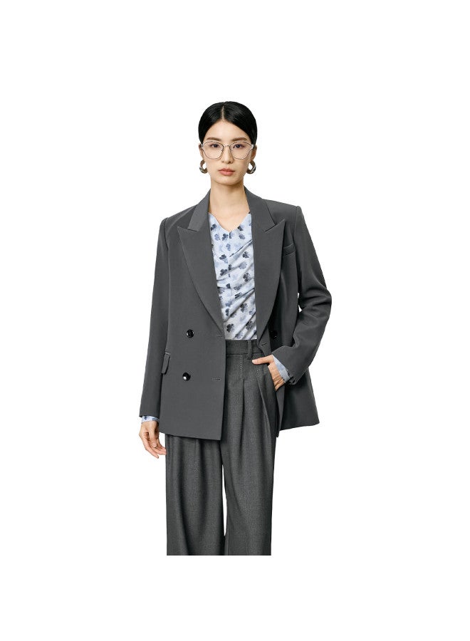 Yanyee Premium Casual Blazer For Women Autumn Loose Versatile Commuter Suit Jacket Gray S - Image 4