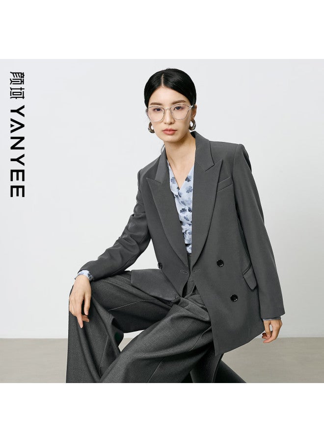 Yanyee Premium Casual Blazer For Women Autumn Loose Versatile Commuter Suit Jacket Gray S - Image 1