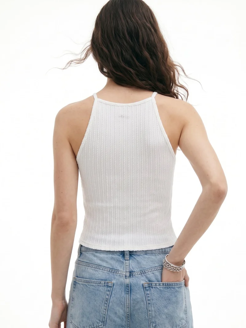 Outzidr  White Sleeveless Trim Detail Top for Women | Best Price UAE