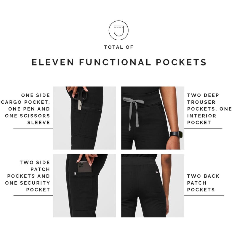 FIGS YOLA High Waisted Skinny Scrub Pants for Women â€” 11 Pockets, 4-Way Stretch, Yoga Waistband - Black, Regular M - Image 5