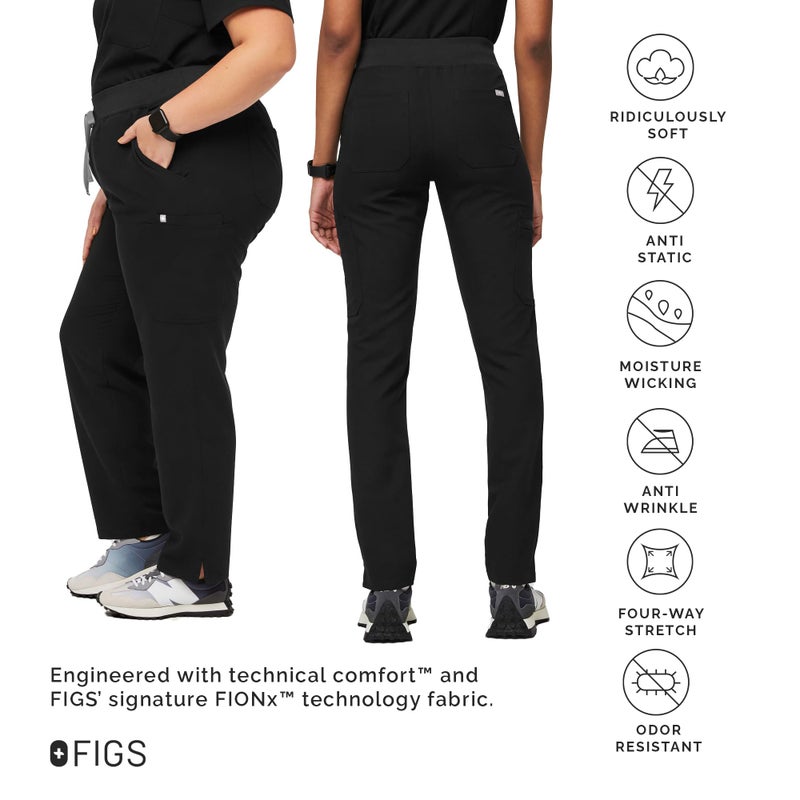 FIGS YOLA High Waisted Skinny Scrub Pants for Women â€” 11 Pockets, 4-Way Stretch, Yoga Waistband - Black, Regular M - Image 4
