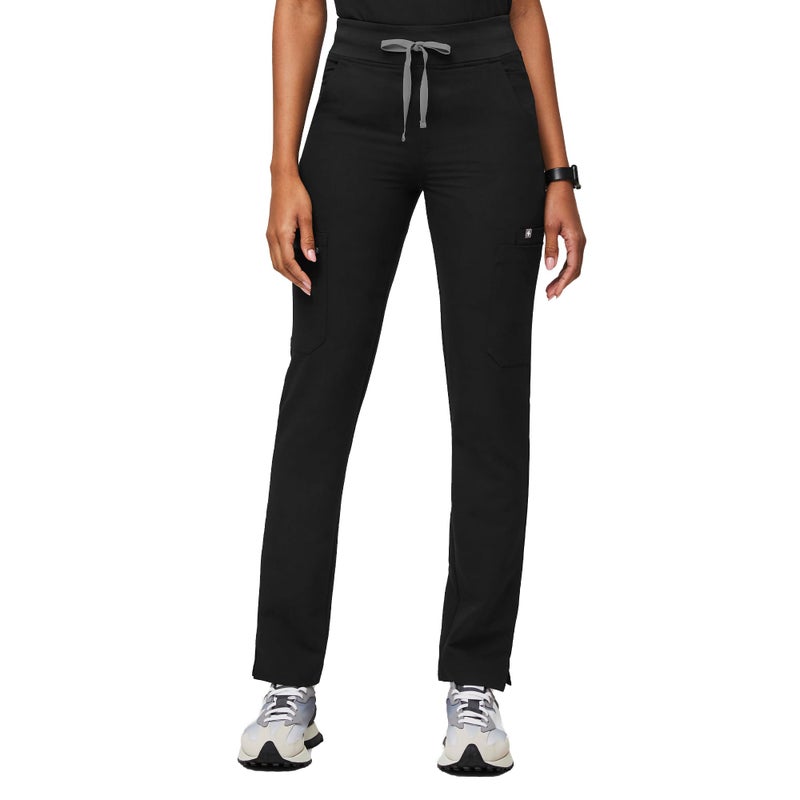 FIGS YOLA High Waisted Skinny Scrub Pants for Women â€” 11 Pockets, 4-Way Stretch, Yoga Waistband - Black, Regular M - Image 1
