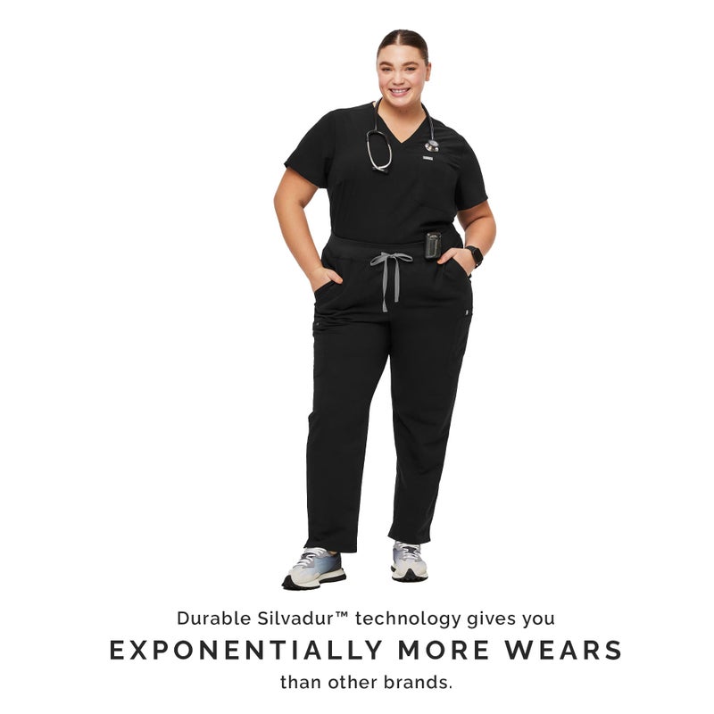 FIGS YOLA High Waisted Skinny Scrub Pants for Women â€” 11 Pockets, 4-Way Stretch, Yoga Waistband - Black, Regular M - Image 2