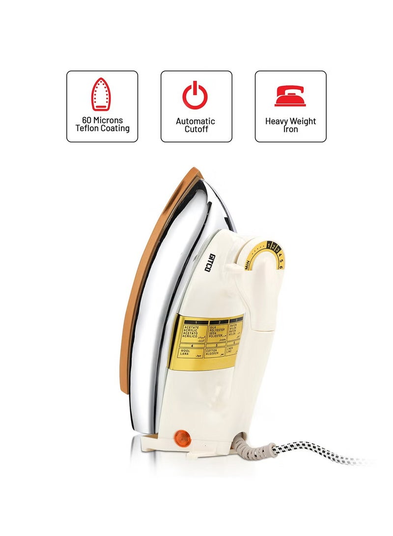 جيتكو مكواة جافة ثقيلة الوزن مع حماية من ارتفاع الحرارة | صفيحة سيراميكية ذهبية | إيقاف تلقائي | درجة حرارة قابلة للتعديل | حماية من ارتفاع الحرارة - GI1502 أبيض/فضي/ذهبي - Image 1