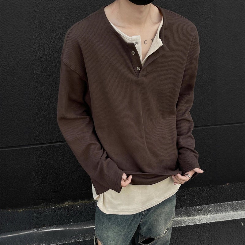 Korean Style High-End Fake Two-Piece Long-Sleeved T-Shirt for Boys Loose Casual Spring and Autum Korean Style Versatile Sweatshirt Bottoming Shirt - Image 3