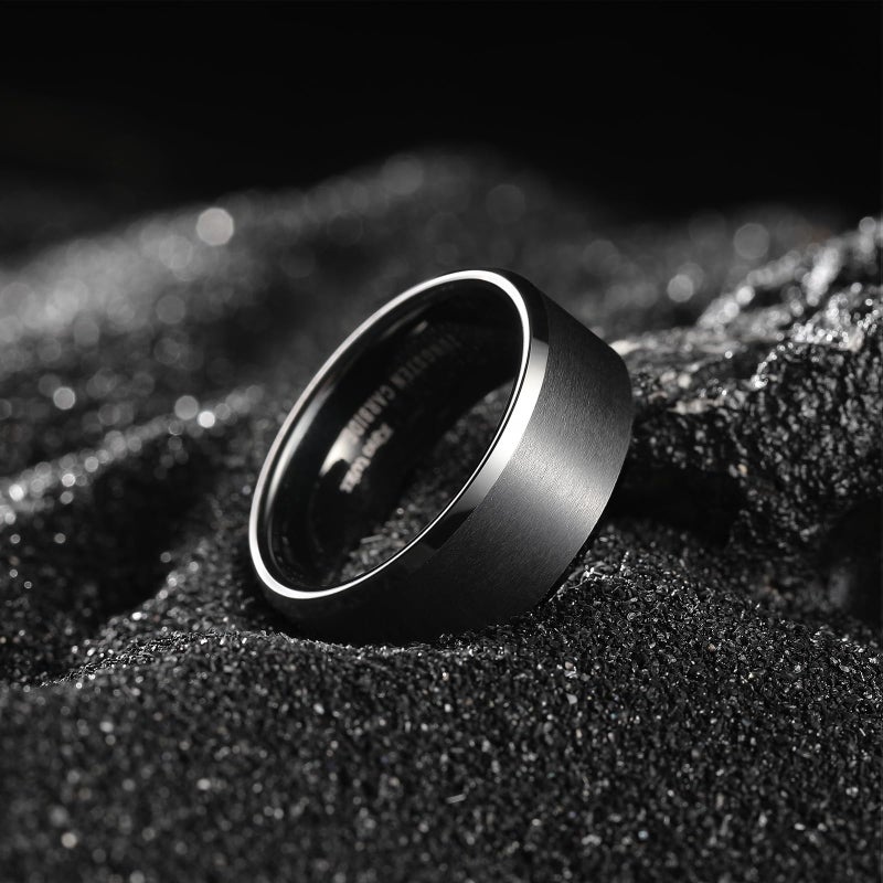 King Will 8mm Men's Black Wedding Ring - Brushed Matte Surface, Beveled Polished Edge, Comfort Fit Size 14.5 - Image 3