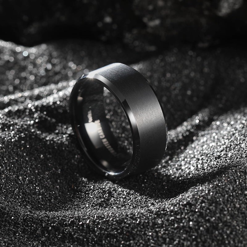 King Will 8mm Men's Black Wedding Ring - Brushed Matte Surface, Beveled Polished Edge, Comfort Fit Size 14.5 - Image 2