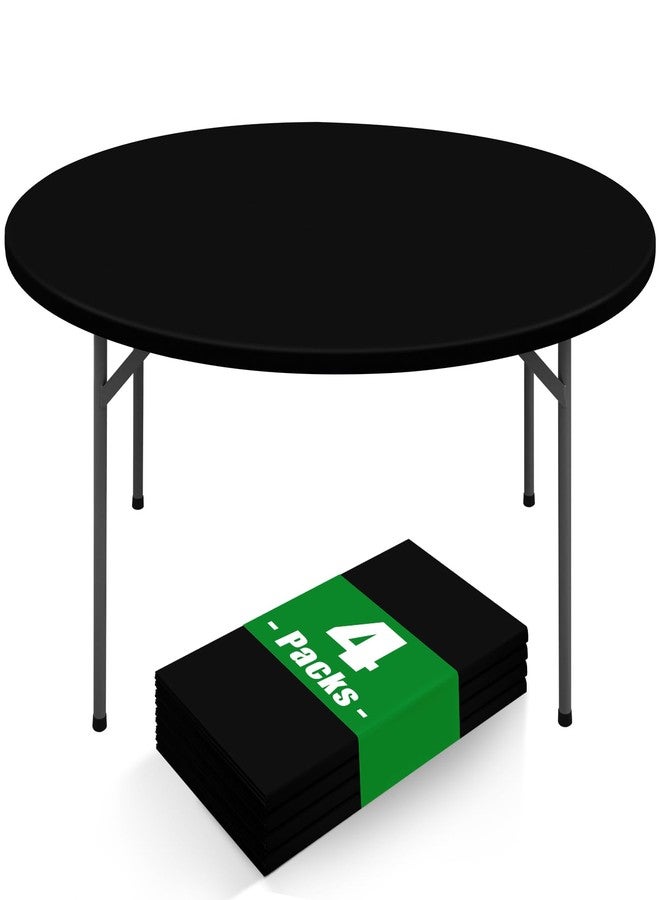 Moosfor Round Spandex Tablecloth 4 Pack, Elastic Fitted Waterproof Tablecloths for 45"-56" Tables, Stretch Washable Picnic Table Cover for Camping, Dining, Indoor and Outdoor, Black - Image 1