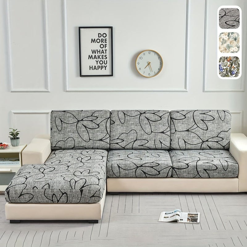 1pc Printed L Shaped Sofa Cushion Cover Grass Jelly Green Modern Floral Line Print For Living Room - Image 1