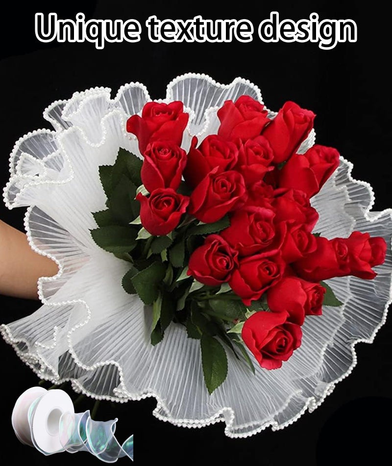 VayuSrot Bouquet Wrapping Paper, Pearl Gauze and Ribbon Set for Flower Arrangements, Wedding Bouquets, DIY Floral Decorations - Image 4