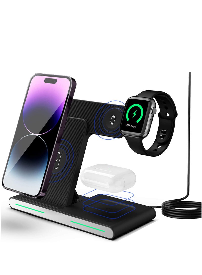 3-in-1 Wireless Charging Station for Apple Devices - Foldable Dock for iPhone 14/13/12/11/Pro/Max/XS/XR, iWatch Series 7/6/SE/5/4/3/2, AirPods Pro/3/2/1 - Black - Image 1