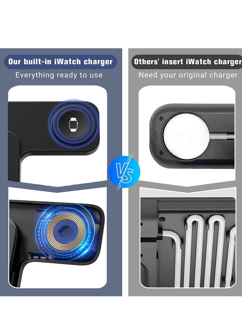 3-in-1 Wireless Charging Station for Apple Devices - Foldable Dock for iPhone 14/13/12/11/Pro/Max/XS/XR, iWatch Series 7/6/SE/5/4/3/2, AirPods Pro/3/2/1 - Black - Image 5