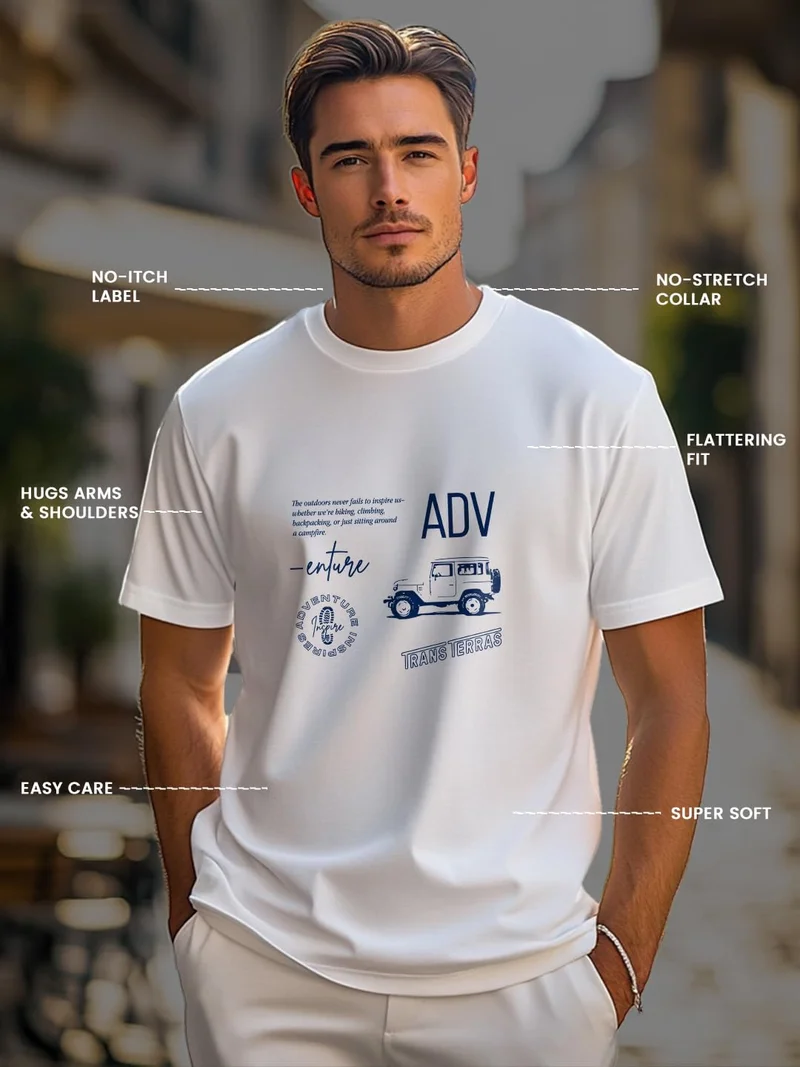 NOBERO  Men's White Cotton Typography T-Shirt for Men | Best Price UAE