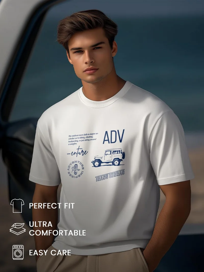 NOBERO  Men's White Cotton Typography T-Shirt for Men | Best Price UAE