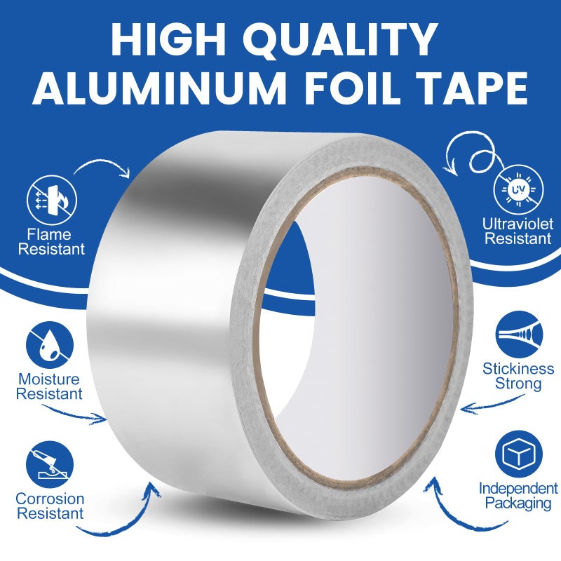 NUITPY 3 Pack Aluminum Foil Tape, 3.9 mil 2" x 150 Feet Total Foil Tape, Silver High Temperature Tape, Metal Tapes, Seal HVAC Tape, Insulation Foil Tape for Ductwork, HVAC, Dryer Vent, Seal - Image 3