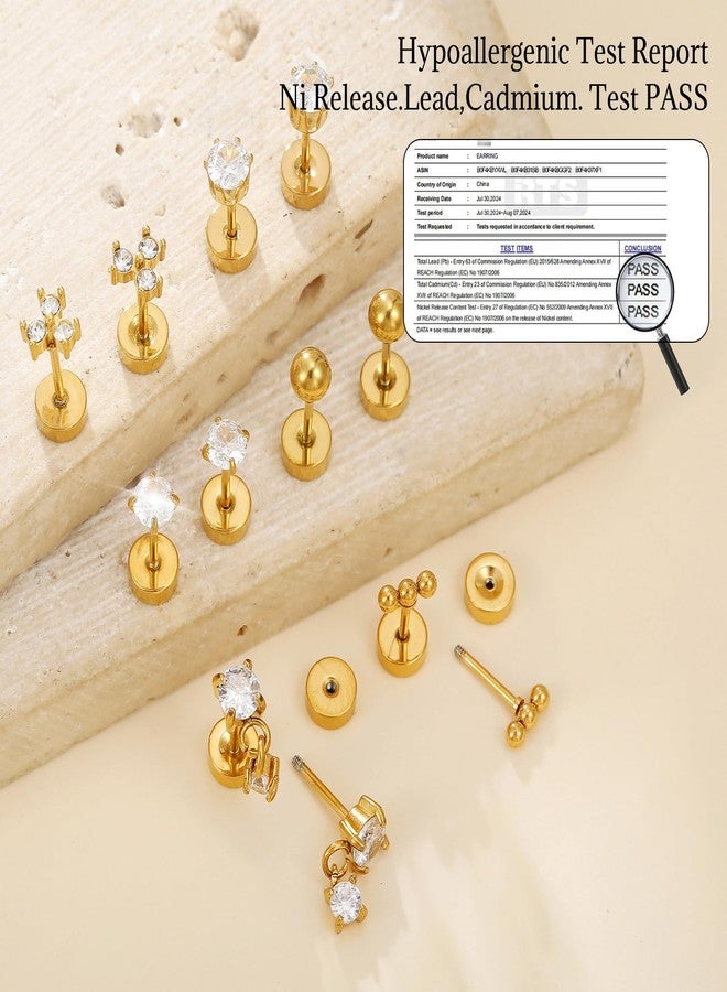 سنتريا أقراط سينتيريا المرصعة بالفولاذ المقاوم للصدأ للنساء، مضادة للحساسية، ذات ظهر مسطح، أقراط صغيرة من الفولاذ المقاوم للصدأ، مجموعة أقراط صغيرة للغضروف مناسبة لثقوب متعددة، 6 أزواج - Image 5