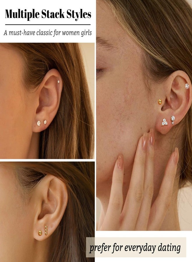 سنتريا أقراط سينتيريا المرصعة بالفولاذ المقاوم للصدأ للنساء، مضادة للحساسية، ذات ظهر مسطح، أقراط صغيرة من الفولاذ المقاوم للصدأ، مجموعة أقراط صغيرة للغضروف مناسبة لثقوب متعددة، 6 أزواج - Image 3