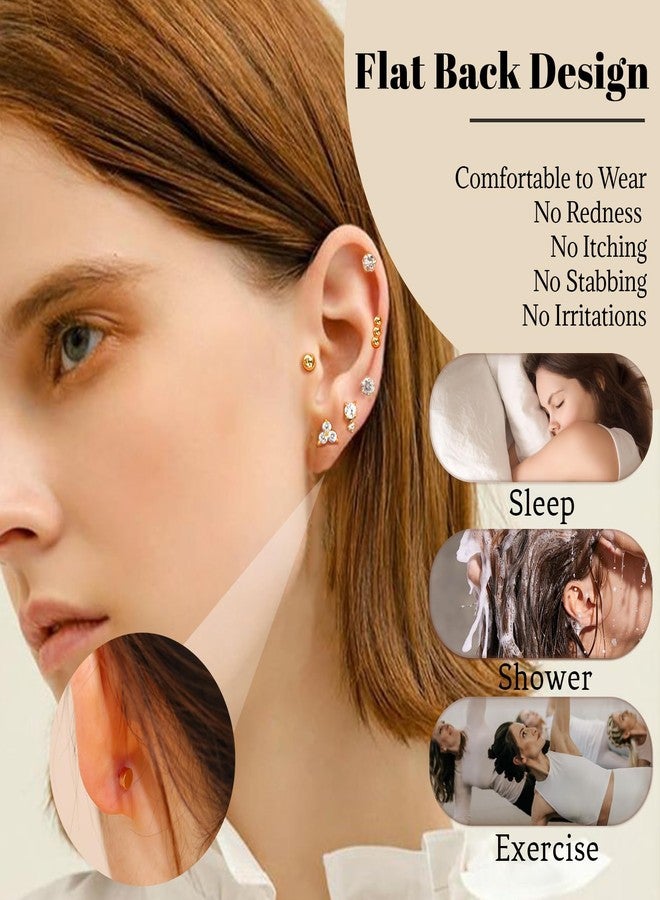 سنتريا أقراط سينتيريا المرصعة بالفولاذ المقاوم للصدأ للنساء، مضادة للحساسية، ذات ظهر مسطح، أقراط صغيرة من الفولاذ المقاوم للصدأ، مجموعة أقراط صغيرة للغضروف مناسبة لثقوب متعددة، 6 أزواج - Image 2