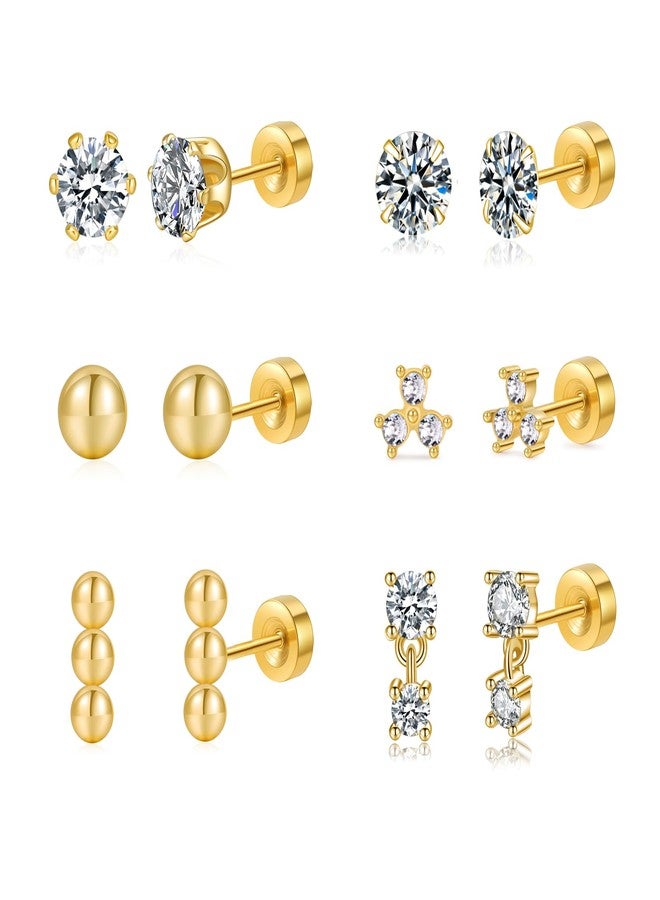 سنتريا أقراط سينتيريا المرصعة بالفولاذ المقاوم للصدأ للنساء، مضادة للحساسية، ذات ظهر مسطح، أقراط صغيرة من الفولاذ المقاوم للصدأ، مجموعة أقراط صغيرة للغضروف مناسبة لثقوب متعددة، 6 أزواج - Image 1