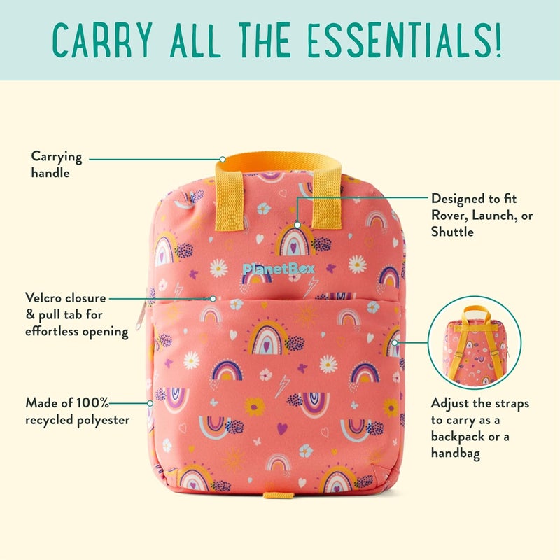 PLANETBOX Lunch Tote Bag – Peach Rainbow Edition 2-in-1 Convertible Backpack Lunch Tote with Adjustable Straps, Pockets & Water-Resistant Interior – Durable, BPA-Free, and Machine Wash Safe - Image 4