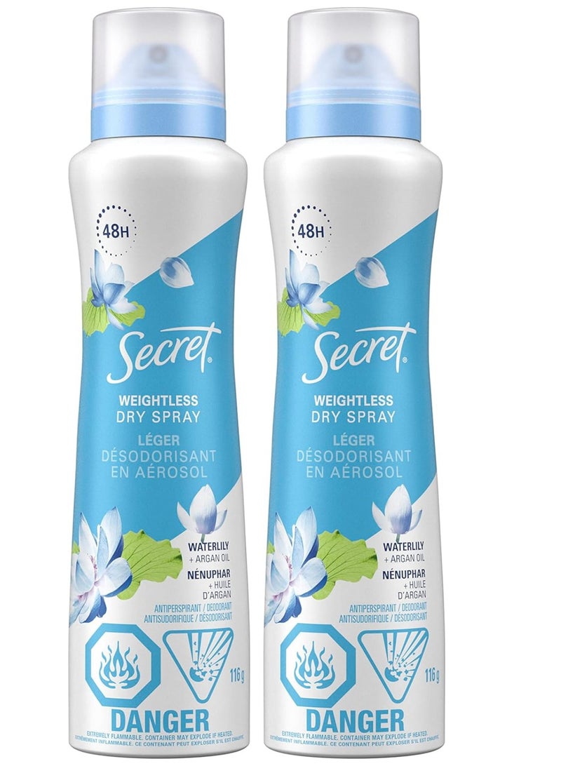 Secret Dry Spray Women's Antiperspirant Deodorant, Nurturing Waterlily and Argan Oil 116 gm 2PC - Image 1