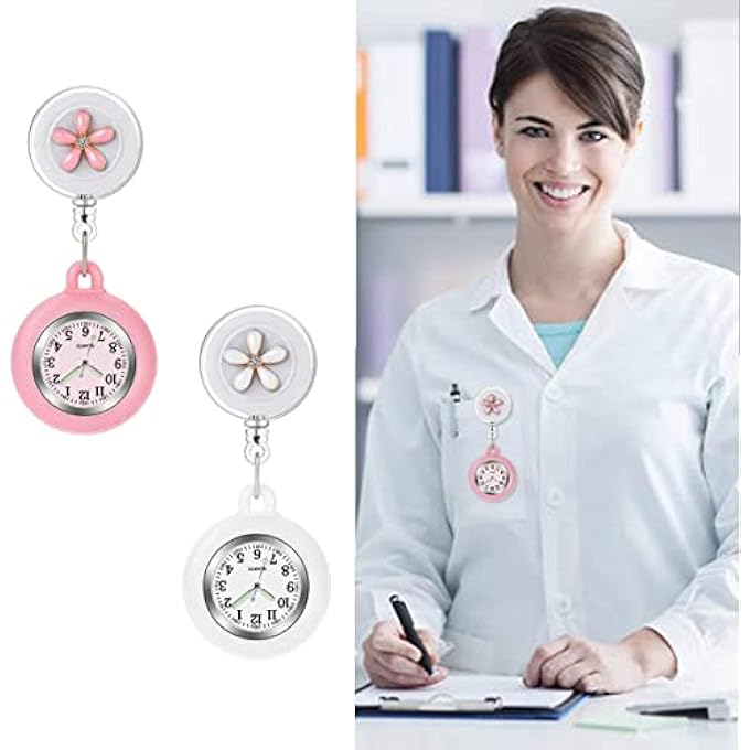 rayihni 3Pcs Retractable Nurse Watch For Nurses Doctors, Clip-On Hanging Lapel Nurse Watch Silicone Cover Brooch Fob Pocket Watch Badge Reel - Image 2