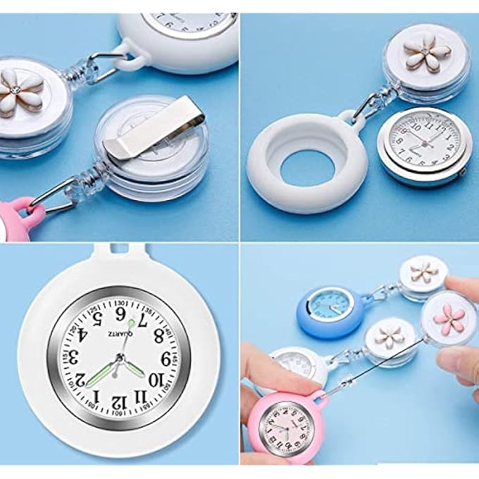 rayihni 3Pcs Retractable Nurse Watch For Nurses Doctors, Clip-On Hanging Lapel Nurse Watch Silicone Cover Brooch Fob Pocket Watch Badge Reel - Image 4