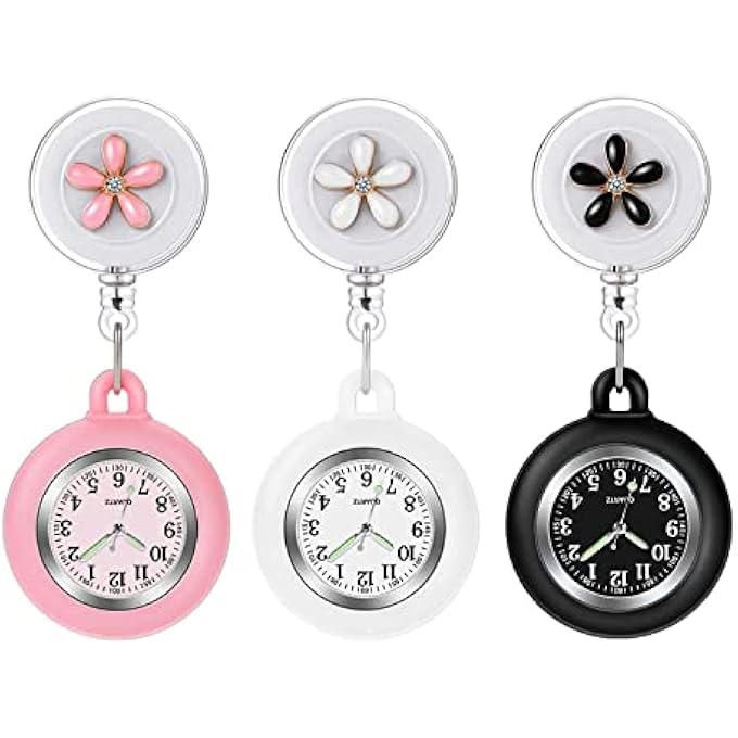rayihni 3Pcs Retractable Nurse Watch For Nurses Doctors, Clip-On Hanging Lapel Nurse Watch Silicone Cover Brooch Fob Pocket Watch Badge Reel - Image 1