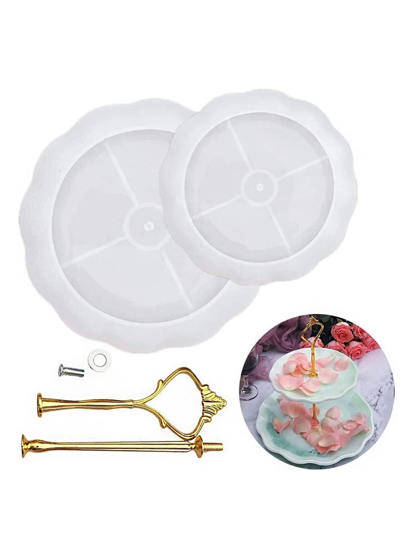 SYOSI 2 Tier Cake Stand Resin Tray Molds, Epoxy Resin Casting Mold with 2Pcs Crown Brackets, DIY Silicone Mold for Making Cupcake Dessert Platter Serving Stand, Silicone Cake Resin Tray Mold Round - Image 1