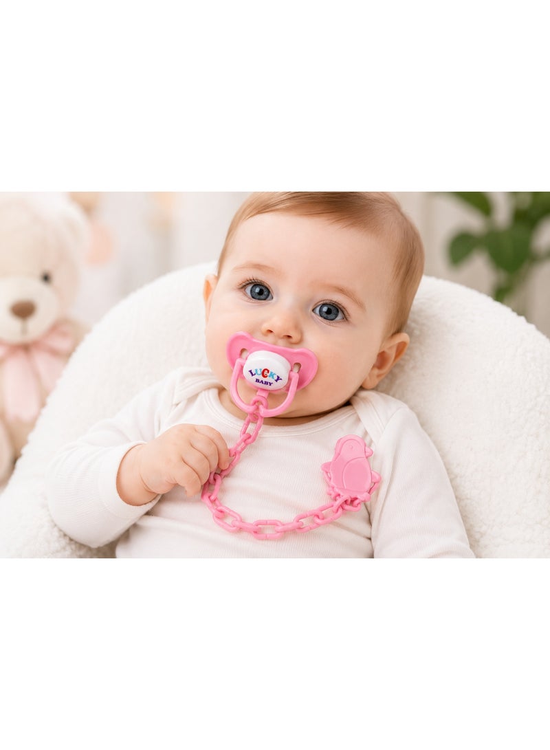 LUCKY BABY BPA Free Silicone Pacifier with Clip & Chain for Newborn Babies 0+ Months - Image 1