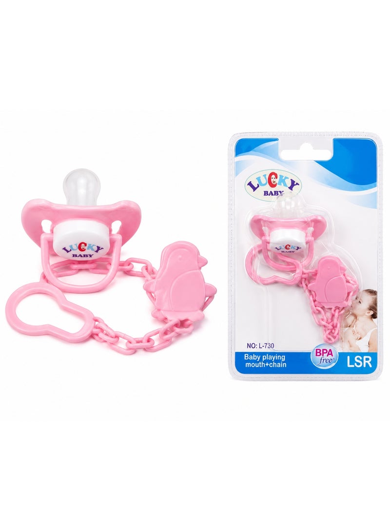 LUCKY BABY BPA Free Silicone Pacifier with Clip & Chain for Newborn Babies 0+ Months - Image 2