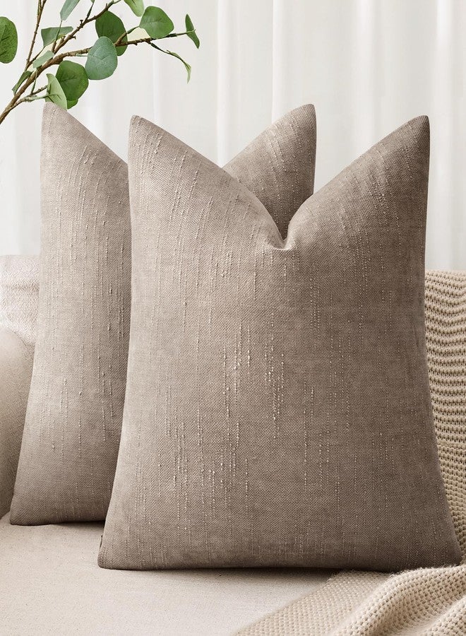ANRODUO Pack of 2 Decorative Textured Pillow Covers Soft Light Taupe Grey Euro Accent Solid Chenille Cushion Cover Cozy Farmhouse Pillow Case for Couch Sofa Bedroom Living Room Home Decor 24x24 Inch - Image 1
