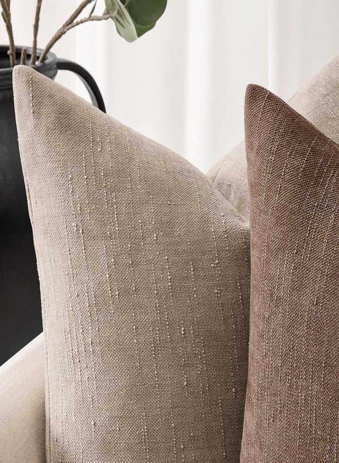 ANRODUO Pack of 2 Decorative Textured Pillow Covers Soft Light Taupe Grey Euro Accent Solid Chenille Cushion Cover Cozy Farmhouse Pillow Case for Couch Sofa Bedroom Living Room Home Decor 24x24 Inch - Image 2