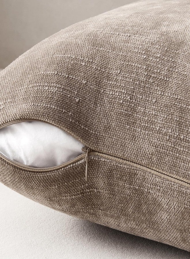 ANRODUO Pack of 2 Decorative Textured Pillow Covers Soft Light Taupe Grey Euro Accent Solid Chenille Cushion Cover Cozy Farmhouse Pillow Case for Couch Sofa Bedroom Living Room Home Decor 24x24 Inch - Image 4