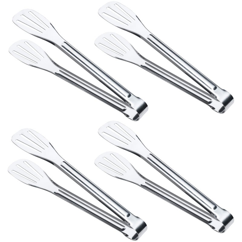 BEHAHAI 4PCS Food Serving Tongs 7 Stainless Steel Buffet Tongs Frying BBQ Kitchen Cooking Salad Bread Cake Wedding Utensils Party Candy Bar Silver4pcs
