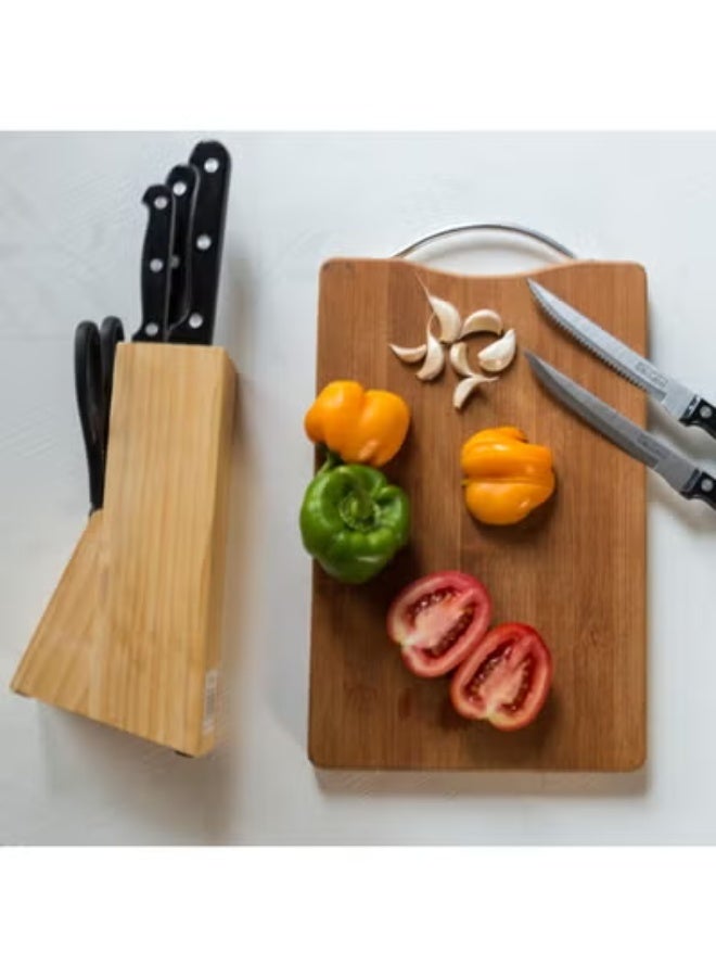 طقم سكاكين بشفرات من الفولاذ المقاوم للصدأ (حامل خشبي) (7 قطع) - Image 4