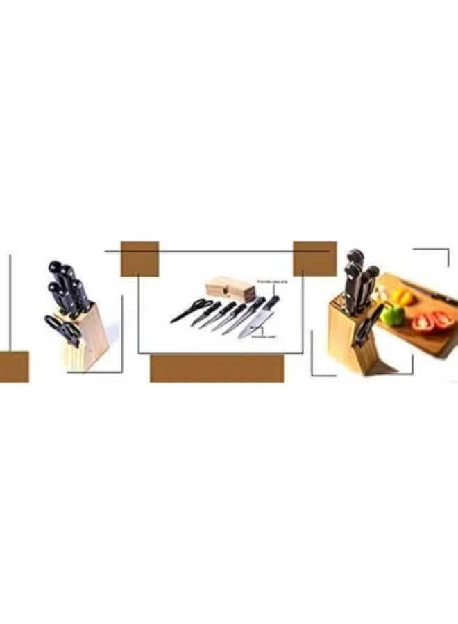 طقم سكاكين بشفرات من الفولاذ المقاوم للصدأ (حامل خشبي) (7 قطع) - Image 2