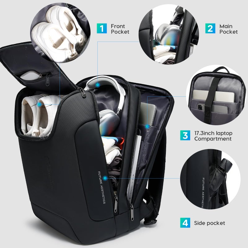 BANGE Men's Laptop Backpack for 17.3Inch Notebook,Waterproof Fashion Travel Backpacks,High Tech Backpack with Water Bottle, Work Business Backpacks for Men and Women - Image 2