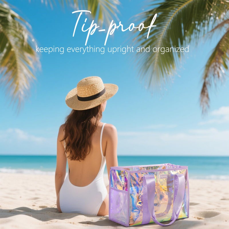 Bagstellar Beach Bags for Women, 3 PCS Large Iridescent Clear Beach Tote Bag with Zipper, Makeup Bag & Waterproof Phone Pouch Case, Sandproof Crossbody Swim Pool Bag Summer Vacation Travel Essentials - Image 2